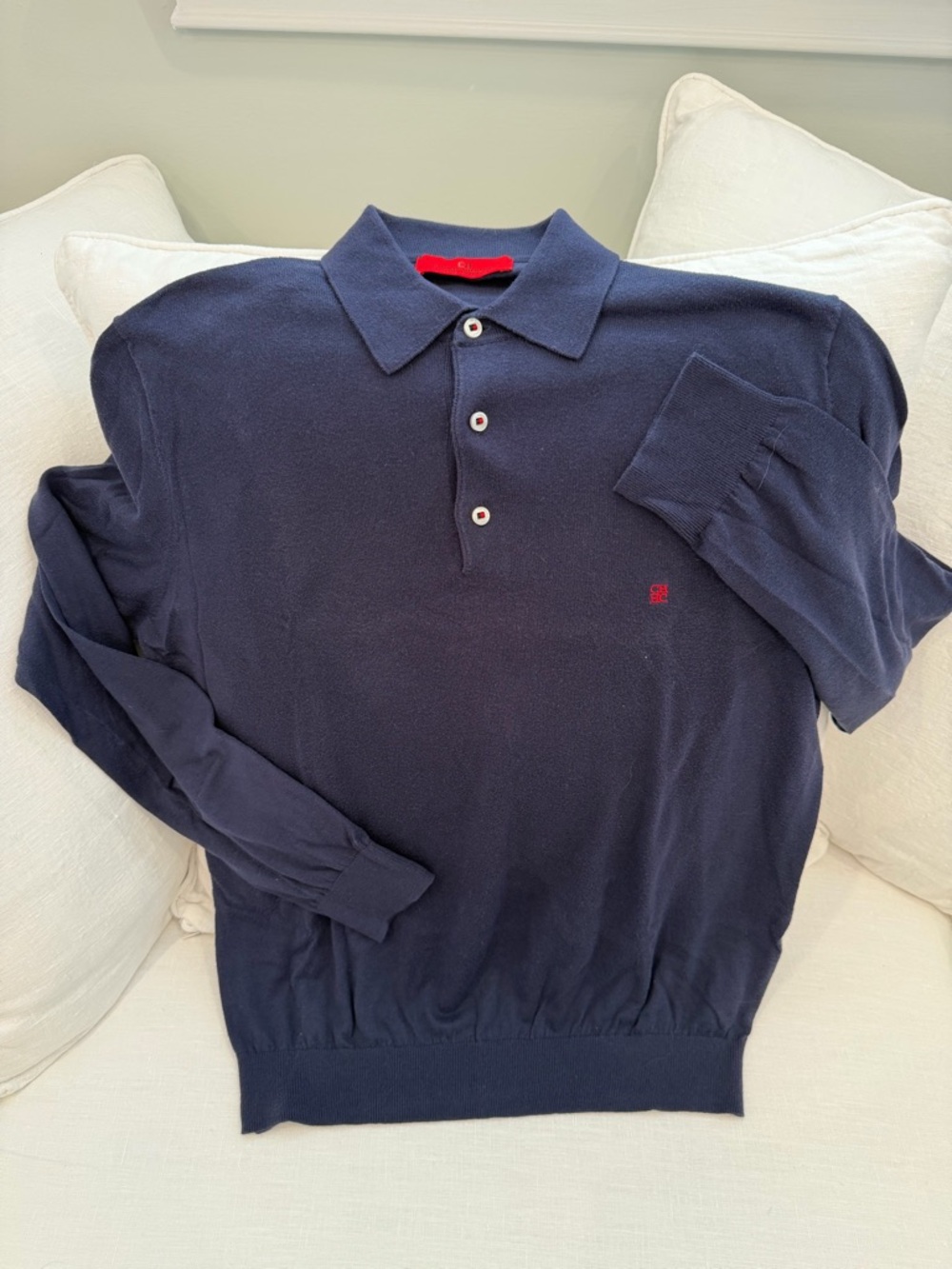 Carolina Herrera Navy Long-Sleeve sweater with Red Logo